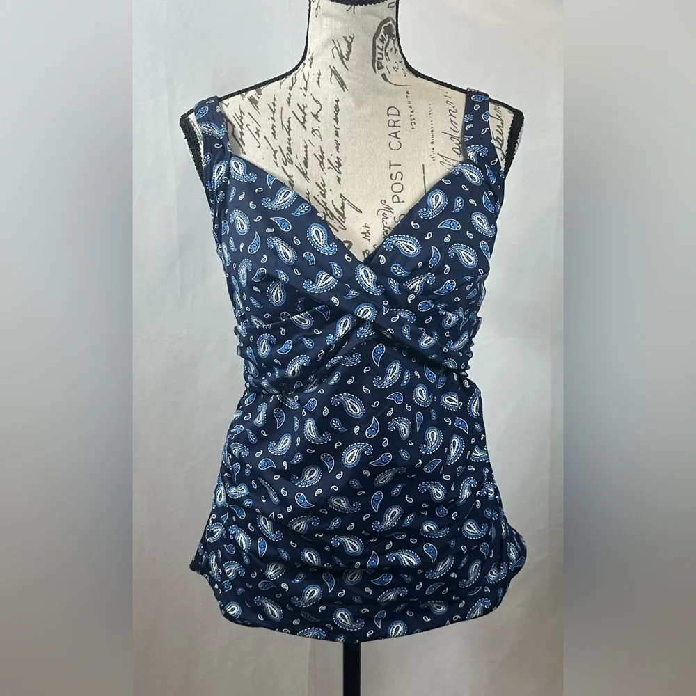 💜Lands' End Navy Swim Bra Tankini with Patterned Trim - Picture 2 of 11